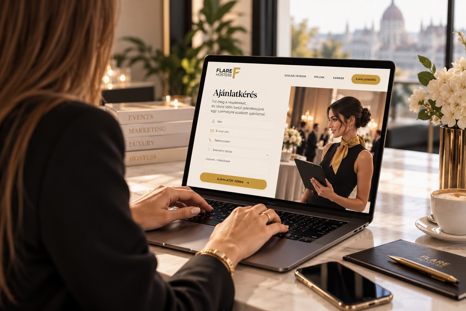 Hostess szolgáltatás ajánlatkérő űrlapja egy laptopon